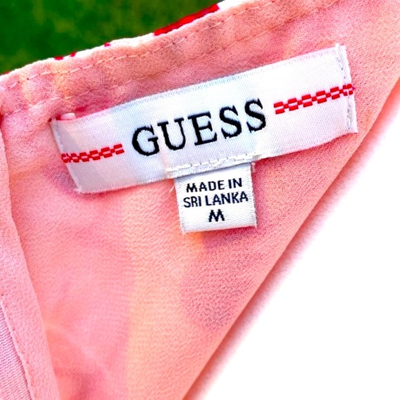 GUESS  CYPRESS RED PUFFED SLEEVES MAUVE PRINT SMOCKED MINI DRESS Sz ME… - Picture 2 of 16